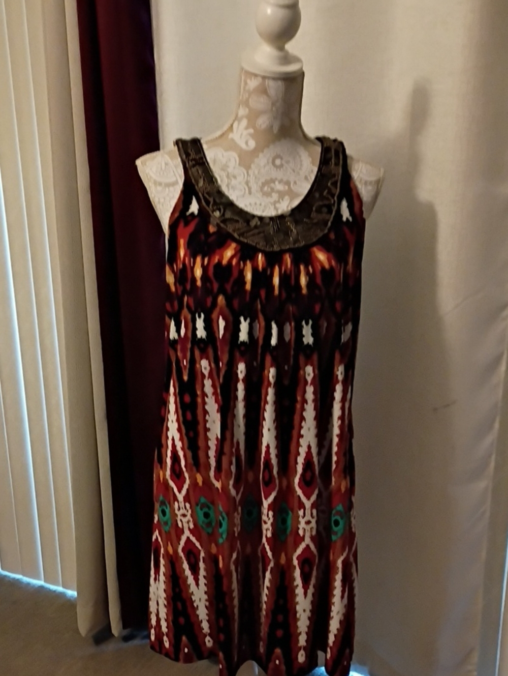 Apt. 9 Multicolor Boho-Print Sleeveless Mini Dress with Embellished Neckline
